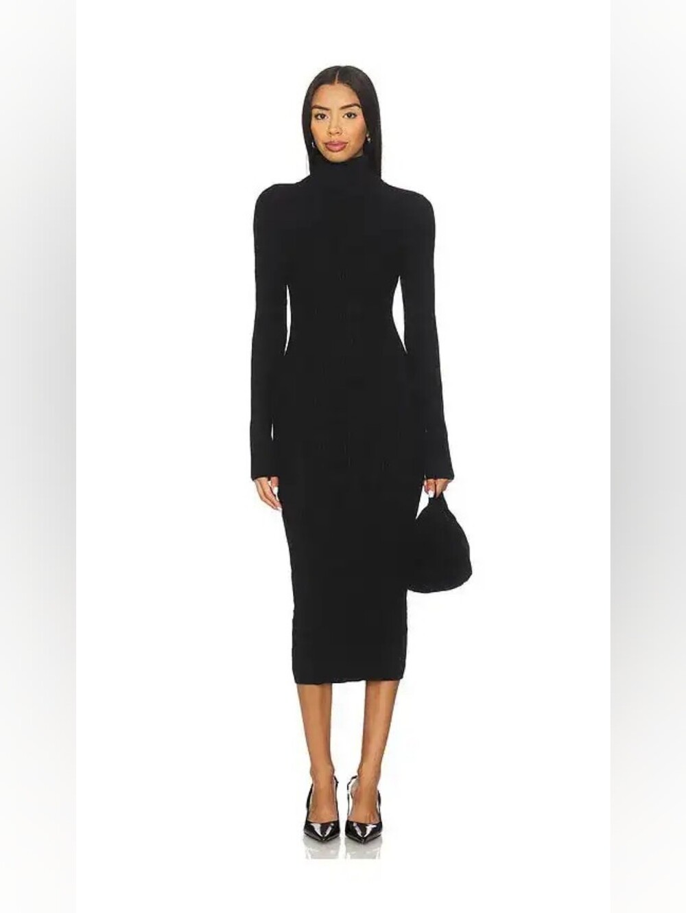 Good American Black Long-Sleeve Turtleneck Midi Dress Size 3